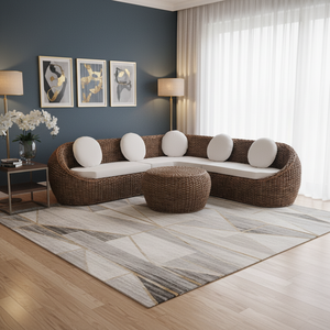 Luxury Handwoven Wicker Rattan Curved Sectional Outdoor Sofa Set Modern Eco-Friendly Living Room Villa Patio Lounge Furniture - Product Image 1