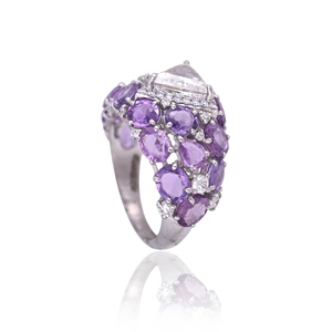 Bague de cocktail tendance en argent 925 avec saphir violet et diamant, pour mariage ou anniversaire, bijoux fins de luxe - Product Image 4