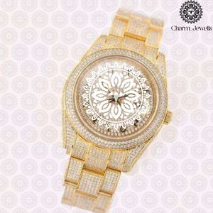 Charm Jewells Montre de luxe pour femme en acier inoxydable, boîtier rond, mouvement à quartz analogique, bracelet incrusté de diamants, 30 mm - Product Image 4