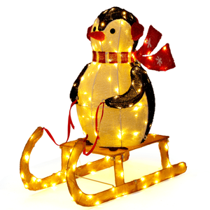 Decorazione Natalizia Europea con Pinguino su Slitta Illuminato, 2,2 Piedi, Pre-illuminato con 130 Luci LED Bianco Caldo per Uso Esterno - Product Image 4