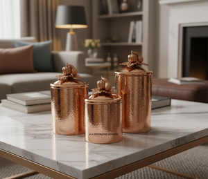 Artisanal Rose Gold Stainless Steel Hammered Canisters European Style Buckle <b>Lid</b> Stylish Countertop Eco-Friendly Food Storage - Product Image 1