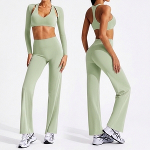 Wholesale Women's Slim Fit 3-Piece Yoga Set Crew Neck Backless High Waist Spandex/Nylon Quick Dry Custom Front Logo Position OEM - Product Image 1