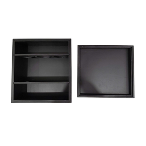 Eco-Friendly Square Wooden Storage <b>Box</b> with Dividers for Brandy <b>Champagne</b> and Wine Organization Black Finish - Product Image 1