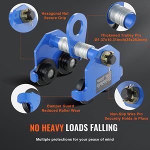 6600 Lbs/3 Ton Load Capacity Manual Trolley with Dual Wheels Push Beam I Beam Flange Width 2.5\" 7\" Adjustable Electric <b>Hoists</b> - Product Image 4