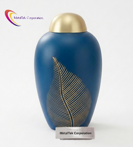 โกศบรรจุอัฐิทองเหลืองสีฟ้าหรูหรา งานแฮนด์เมด ทรงโดมสีทอง สำหรับผู้ใหญ่ ใช้ในพิธีศพ  สำหรับบรรจุอัฐิมนุษย์ ขายส่ง ภาชนะสำหรับฝังศพ - Product Image 2