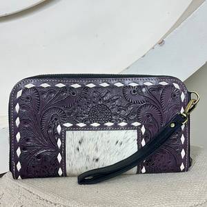 Premium Hand Tooled Cowhide Leather <b>Wristlet</b> <b>Wallet</b> New RFID Blocking Card & Cash Holder Floral Design Women Everyday Clutches - Product Image 2