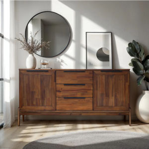 Meuble TV en teck massif de style campagnard américain, armoire latérale vintage pour salle à manger, meuble de salon avec tiroirs, personnalisation possible - Iva - Product Image 5