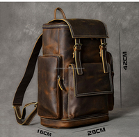 Sac à dos vintage pour ordinateur portable en cuir pleine fleur fait à la main avec logo personnalisé sac de voyage classique à fermeture éclair en métal motif géométrique personnalisable