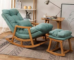 Comfortable Well Cushioned Rocking Chair with <b>Footrest</b> | Mid-Century Rocking Chair for All with Soft, Durable Cushioned - Product Image 1