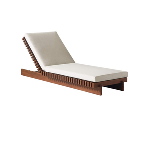 Tumbona de teca de lujo con cojín, chaise longue ajustable, muebles para piscina de resort o villa - Product Image 1