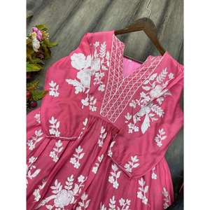 DESIGNER RAYON CHAIN <b>STITCH</b> WORK KURTI and PALAZZO in <b>PINK</b> - Product Image 4