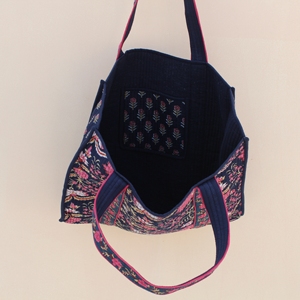 Premium Quilted Cotton Tote <b>Bag</b> Reversible Dual Floral Print Large Capacity <b>Long</b> Shoulder Daily Use Travel Shopping <b>Bag</b> - Product Image 3