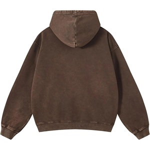 Sweat à capuche unisexe en molleton polyester/coton délavé à l'acide, coupe ample et oversize, anti-plis, pour homme, avec fermeture éclair, poids lourd, haute qualité - Product Image 6