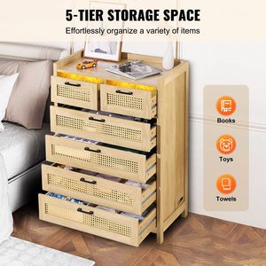 Cassettiera Boho a 5 Cassetti in Rattan Naturale con Ampio Spazio di Archiviazione per Camera da Letto e Soggiorno in Stile Rustico - Product Image 4