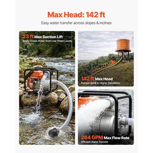 Pompa d'Acqua Portatile a Benzina da 7HP, 3264 GPM, per Trasferimento Acque Semi-Sporche, con Tubo di Scarico da 25 Piedi - Product Image 3