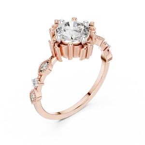 Bague de fiançailles en diamant rond cultivé en laboratoire 1 CT, or massif 18 carats, 0,04 CTW, style floral vintage, bijoux fins - Product Image 5