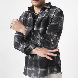 Chemises en flanelle à carreaux épais pour hommes, en coton/polyester et fibre de bambou tricotées, à manches longues et boutonnées, collection Printemps, promotion exceptionnelle - Product Image 6