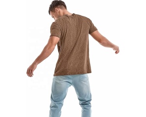 T-shirts à col rond en coton de qualité supérieure pour hommes, coupe ajustée, manches courtes, longueur courte, style décontracté, motif uni, teint vierge - Product Image 3