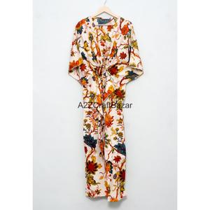 Vestido Kaftan Ecológico Paradise 100% Algodón, Impresión a Mano, Largo hasta el Suelo, Ropa de Resort, Natural - Product Image 6