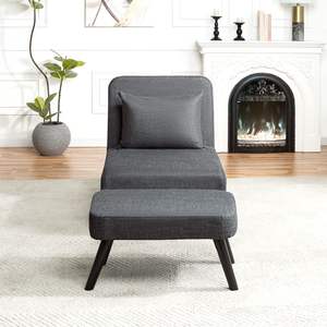 เก้าอี้ผ้าลินินพับได้แบบ3-in-1, เก้าอี้เลานจ์ปรับพนักพิงที่วางเท้าถอดออกได้หมอนแปลงได้เตียงสำหรับพื้นที่ขนาดเล็กสำหรับ - Product Image 6