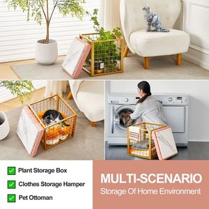 Pouf Contenitore in Rete di Ferro da 55L, Poggiapiedi in Ecopelle Dorata con Spazio Multiuso per Camera da Letto e Soggiorno - Product Image 3