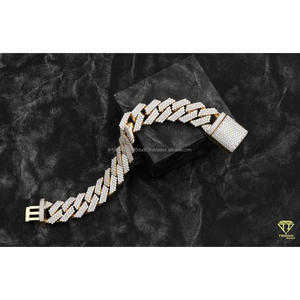 Bracelet unisexe Hip Hop en moissanite et diamant, maille cubaine, en argent sterling 925 de qualité supérieure avec sertissage multi-rangs de pierres rondes - Product Image 2