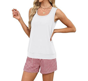 Conjunto de Verano de 2 Piezas para Mujer, Camisa y Pantalones Cortos de Algodón Satinado, Diseño Sólido, Casual, Transpirable, Ecológico, Impermeable y de Secado Rápido - Product Image 3