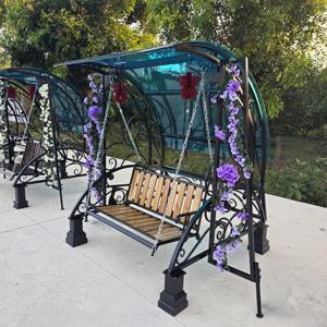 Silla Columpio Decorativa Contemporánea de Hierro Forjado con Toldo para Jardín, Patio, Escuela y Parque, Muebles de Asiento Relajantes para Exteriores - Product Image 3
