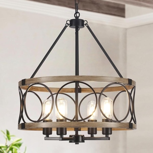 Modern Farmhouse Drum Chandelier Metal Hanging Pendant <b>Light</b> Industrial <b>Cage</b> Ceiling Lamp Vintage Luxury Living Room - Product Image 1