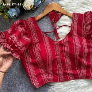 Blusa Hakoba de Algodón de Alta Calidad con Patrón de Rayas, Manga Abullonada Acolchada y Cierre Frontal, Colección Lista para Usar a Precio de Mayoreo - Product Image 6