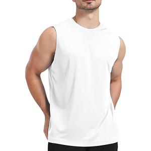 Camiseta sin Mangas para Hombre, Color Azul Claro, Cuello Redondo, Color Sólido, Secado Rápido, Tejido de Punto, Ropa Casual - Product Image 3