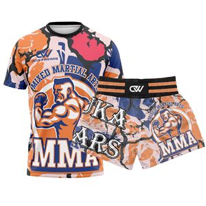 OEM/ODM Custom Logo Sublimation Printing Stretchy Compression Rashguard <b>Short</b> Sleeve Training Muay Thai Set Spandex/<b>Polyester</b> - Product Image 1