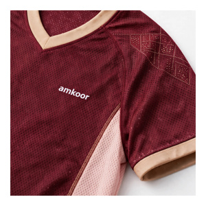AMKOOR เสื้อฟุตบอลสีน้ำตาลแดงสำหรับทุกเพศ โพลีเอสเตอร์ระบายอากาศได้ ชุดกีฬาสำหรับผู้ใหญ่ คอวี แขนสั้น พิมพ์ลายดิจิตอล - Product Image 6