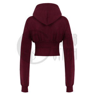 Conjunto Deportivo de Moda 2026 para Mujer, Sudadera Corta con Capucha, Cintura Elástica, Felpa, Poliéster/Algodón, Estilo Urbano, Color Borgoña, 2 Piezas - Product Image 4