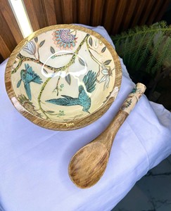 Tazón de Ensalada de Madera de Diseño Personalizado de Lujo con Cuchara para Servir, Acabado Esmaltado, Apto para Alimentos, Vajilla para Mesa, Precio al por Mayor B2B - Product Image 3