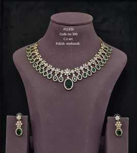 12436Red Oval Cubic Zirconia <b>Necklace</b> and Earring <b>Set</b> <b>Silver</b> Mehandi Tone Fashion Jewelry <b>Set</b> for Wedding Party Gift Wear - Product Image 5