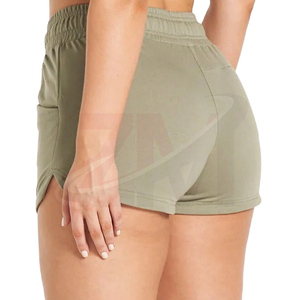 Shorts de Cintura Alta Color Verde Oliva para Mujer, con Bolsillos, Cierre con Cordón, Tejido Casual de Spandex y Poliéster, Transpirable y Ajustado - Product Image 3