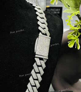 Rhodium Plated 925 Silver VVS Round Cut Diamond <b>Statement</b> <b>Necklace</b> Cuban Link Chain Hip Hop Everyday Wear - Product Image 5