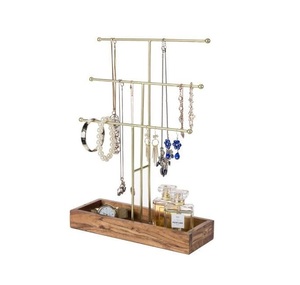 Premium Metal Jewelry Stand With Multiple <b>Hooks</b> And Tray For Necklace Bracelet Ring Organizer <b>Display</b> For Women - Product Image 1