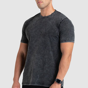 T-shirts Homme en Gros Effet Délavé Acide Streetwear Hip Hop Stone 100% Coton Coupe Classique Motif Uni Écologique Respirant Polaire - Product Image 3