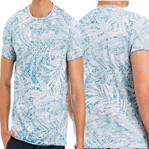เสื้อยืดคอกลมแขนสั้นผู้ชาย ลายพิมพ์ทรอปิคอลสีน้ำเงิน ทรงปกติ ผ้าเจอร์ซีย์คอตตอน ระบายอากาศได้ดี - Product Image 3