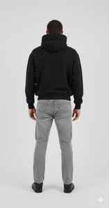 Sudadera con Capucha Elite Constellation Fragment – Felpa Negra Premium de Alto Gramaje, Diseño Asimétrico con Tachuelas Plateadas - Product Image 3