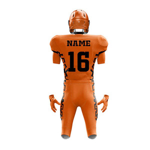 Customized Men's <b>Orange</b> American Football Uniform Full Heat-Transfer Jersey Pants Set Moisture Wicking Fitted 100% Polyester - Product Image 2