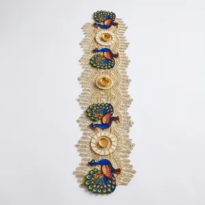 Vertical Peacock Wall Shelf with Gold Accents and Beaded Design Art Deco Style for Diwali and <b>Birthday</b> Home <b>Decor</b> - Product Image 3