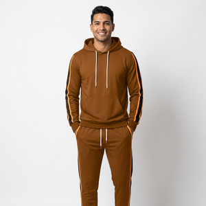 Ensemble de survêtement unisexe marron à capuche, manches longues, couleur unie, décontracté, pour l'automne, avec cordon de serrage et poches latérales - Product Image 3