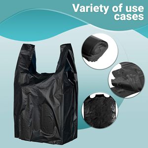 Paquete 500 Bolsas de plástico negras 12X7X23 pulgadas Sin imprimir 0,6 Mil de espesor Llevar-Out Bolsas para camisetas Polietileno con mango para - Product Image 3