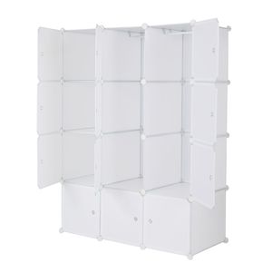 Organizzatore a 12 Cubi, Scaffali Impilabili in Plastica, Armadio Modulare Multifunzionale con Asta Appendiabiti, Bianco - Guardaroba Portatile - Product Image 4