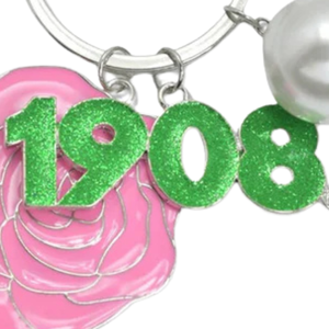 Ensemble de porte-clés AKA en argent avec fleur rose perlée et breloque verte 1908 Alpha Kappa Alpha, breloque de sac à main, cadeau rose et vert - Product Image 5