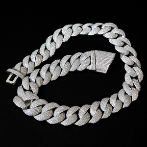 Cadena cubana de oro blanco con micro pavé completo de moissanita, estilo hip hop, joyería de hombre elegante y brillante para negocios y moda. - Product Image 4