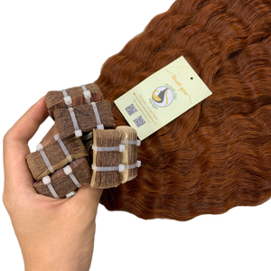 Couleur personnalisée Double Dessiné Remy Bande Humaine Extensions de Cheveux Lâche Vague Profonde Rouge En Gros Bande-dans Extension de Cheveux Vague Naturelle - Product Image 3